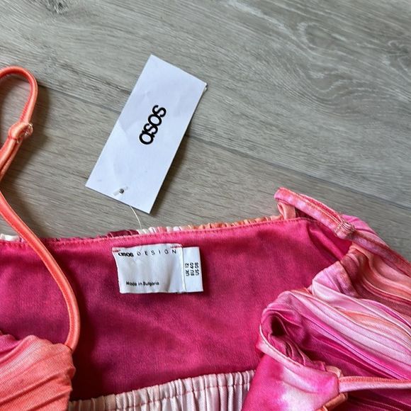 Asos Stripe Plissé Satin Maxi Dress Pink Multi Sz8 NWT - Picture 5 of 6